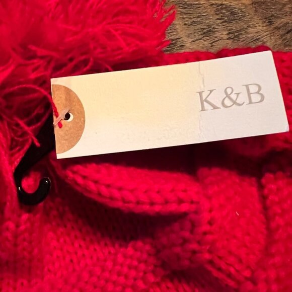 Red Knit Slouch Hat With Oversized Pom - Picture 2 of 8